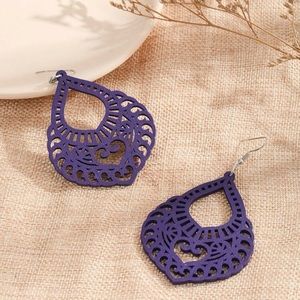 ❤️Purple Water Drop Wood Earrings
